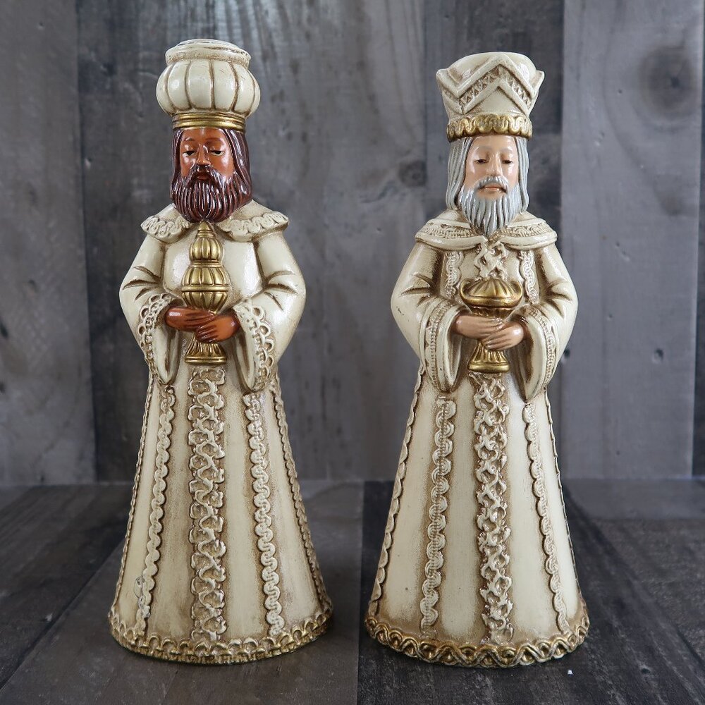Pair of JAC Around the World Vintage Wise Men Christmas Nativity Candle Holders